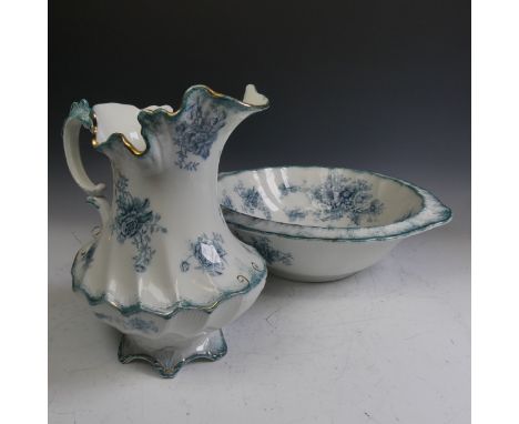 A Staffordshire pottery 'Albany' pattern Jug and Basin, transfer printed, marked for Horindley and Co, H 30cm (jug) and D (bo