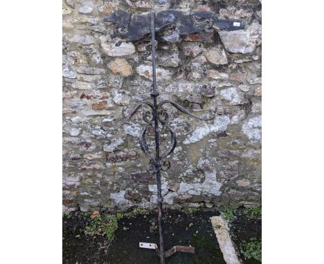 An Antique painted wrought iron Weather Vane, with painted metal running Fox surmount above four scrolled iron branches, H 17