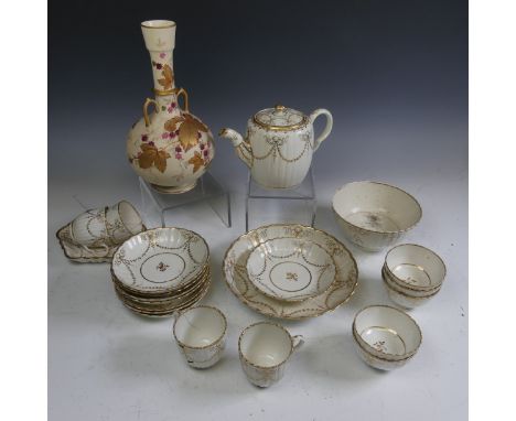 An antique English porcelain part Tea Set, probably Worcester, of lobed form with gilded swags, comprising, Teapot and Teapot