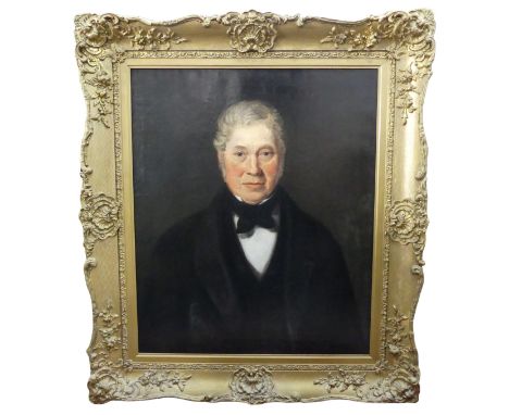 19th century School, Portrait of a Gentleman, in black jacket and necktie, oil on canvas, 76cm x 66cm, framed. 