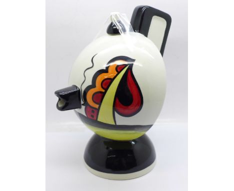 A Lorna Bailey half-moon Art Deco style teapot in the Ravensdale Design, 'Lorna Bailey' signature on the base, 19cm 