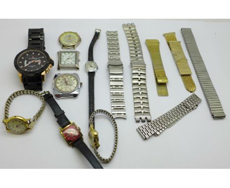 A collection of watches including Citron, Roamer, Timex, Ingersoll and watch bracelets 