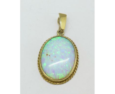 A 9ct gold and simulated opal pendant, 3.6g, width 17mm 