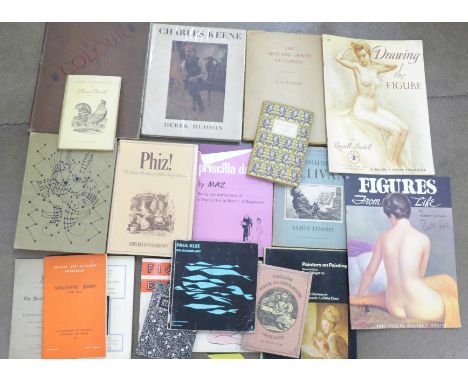 A collection of art books, including Picasso, Fifty Years of His Art, 1946, Paul Klee, Augustus John, Charles Keene, Phiz, tw