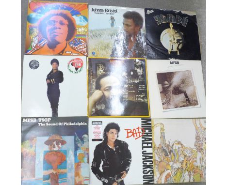 Twenty-four vinyl records, sixteen LP records and eight 12" singles including soul, funk, disco and hip hop, Marvin Gaye, MFS