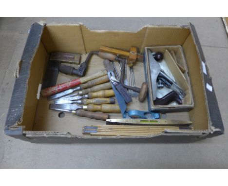 A box of assorted vintage carpenters tools 