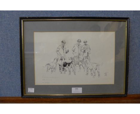 Lionel Edwards, pen &amp; ink drawing, 19 x 29cms, framed 