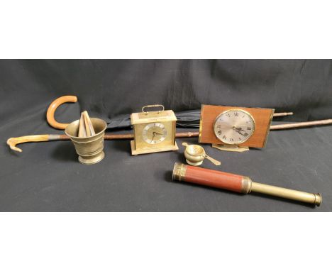 ASSORTMENT OF ANTIQUE AND VINTAGE COLLECTIBLES including Victorian cane with antler handle and inscribed collar; 19th Century