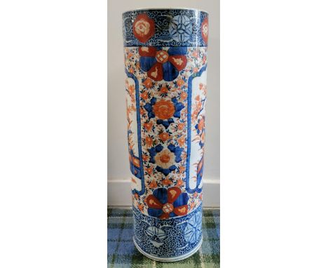 EAST ASIAN CERAMIC UMBRELLA/STICK STANDwith blue and orange floral decoration overall, 62cm high