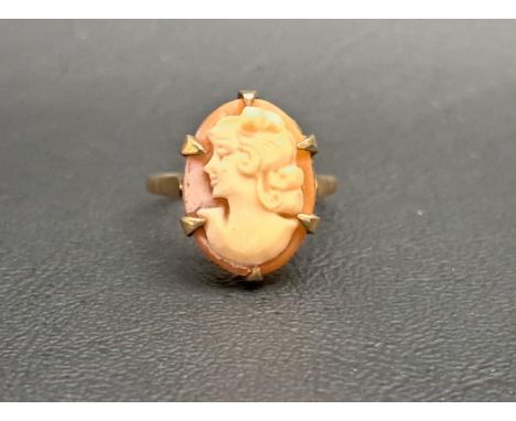 CAMEO DRESS RINGon nine carat gold shank, ring size O and approximately 3.3 grams