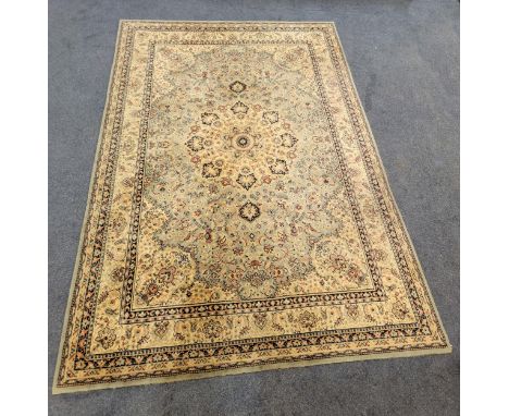 LARGE WOOLLEN 'LANA BERGAMO' RUGon cream ground with light blue detail, 290 x 200cm
