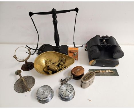 SELECTION OF COLLECTIBLESincluding Grampian Binoculars in case, set of iron salter scales with brass tray and weights, chrome