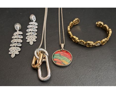 SELECTION OF FASHION JEWELLERYcomprising a Gucci flower cuff bangle; a pair of Swarovski crystal drop earrings, a Mint velvet