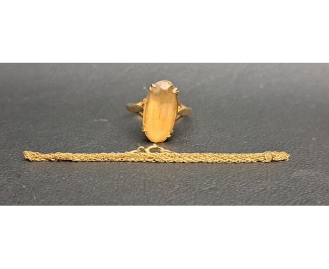 CITRINE SINGLE STONE RINGon eighteen carat gold shank, ring size M and 2.5 grams; together with a fourteen carat gold chain (