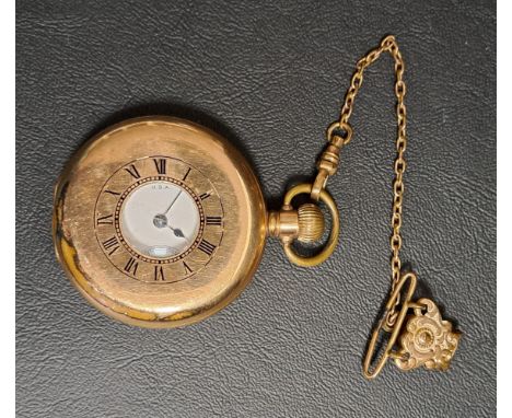 GOLD PLATED WALTHAM HALF HUNTER POCKET WATCHwith subsidiary seconds dial and marked Waltham USA to dial, the case stamped Sta