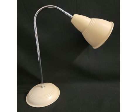 CURVED DESK LAMPbase and shade in cream with chrome neck, 43.5cm height