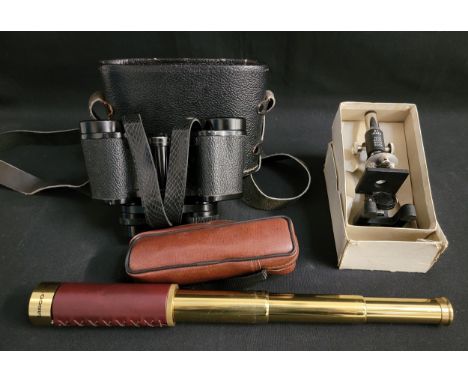 VINTAGE BOOTS COATED OPTICS ADMIRAL II 8x30 BINOCULARSwithin black leather case, alongside a boxed, unbranded, miniature micr