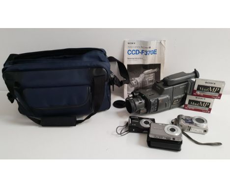 THREE DIGITAL CAMERAS AND CAMCORDERconsisting of Sony Video Camera CCD -F370E in bag with instructions and accessories, Panas