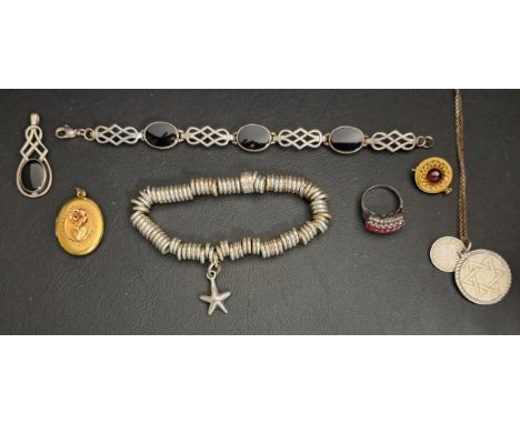 SELECTION OF SILVER AND OTHER JEWELLERY consisting of silver Links of London Sweetie bracelet, silver star of David circular 