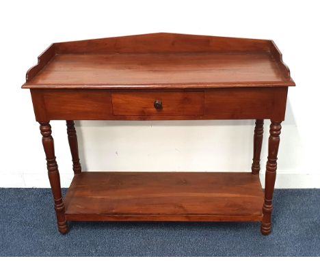 MAHOGANY CONSOLE TABLEwith single central drawer and gallery back, on turned legs with shelf, 100 x 83 x 40cm