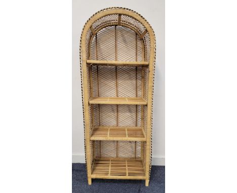 VINTAGE ARCHED WICKER BOOKCASEwith black trim, 57 x 141 x 29cm