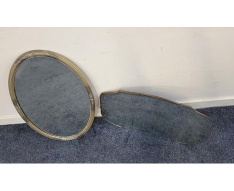 VINTAGE BEVEL EDGE MIRROR40 x 67 cm; together with silver framed oval bevel edge wall mirror (2)