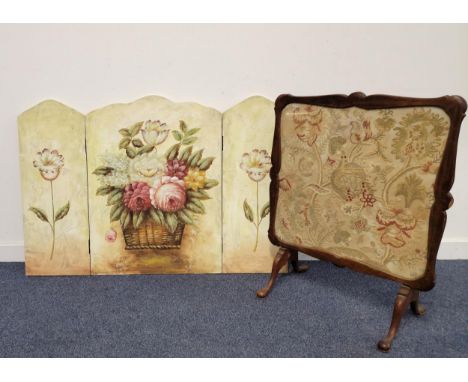 A DAVRARO FIRESCREEN/OCCASIONAL TABLEthe mahogany fire screen with cream embroidered woolwork insert transforms into an occas