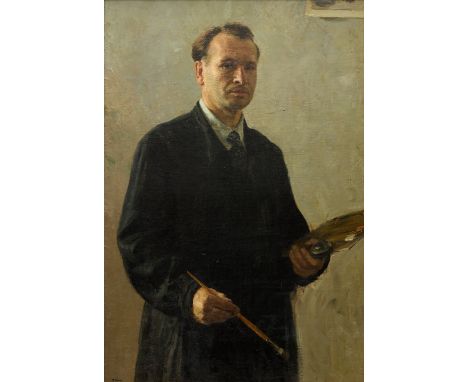 Yury Petrovich Kugach, Russian 1917-2013 - Self Portrait; oil on canvas, signed in Cyrillic lower left, 94 x 63.4 cm