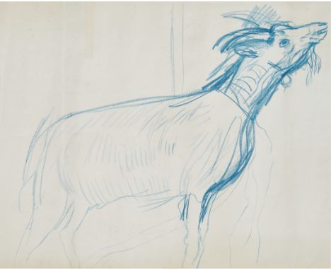 John Bratby RA,  British 1928-1992 -   Goat;   blue crayon on paper, 54 x 67 cm (ARR)   