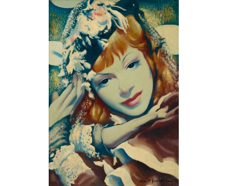 Robert Duckworth Greenham RBA ROI, British 1906-1976 -&nbsp;Portrait of a woman, 1945;&nbsp;oil on canvas, signed and dated l
