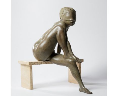 Ralph Brown RA,&nbsp;British 1928-2013 -&nbsp;Cache-Cache, 1983;&nbsp;bronze on marble bench, signed with monogram and number