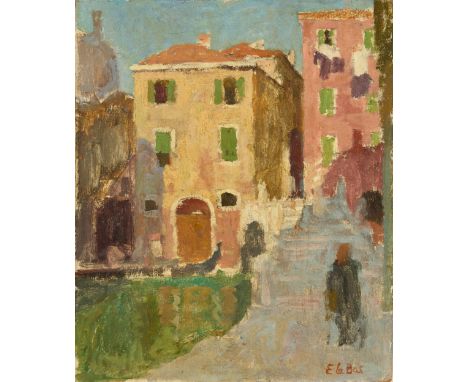 Edward Le Bas RA,&nbsp;British 1904-1966 -&nbsp;Houses in Venice;&nbsp;oil on panel, signed lower right 'E Le Bas' and signed
