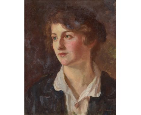 Arnold Henry Mason RA,&nbsp;British 1885-1963 -&nbsp;Portrait of a woman in white shirt, 1917;&nbsp;oil on canvas, signed and