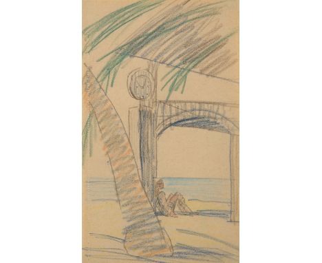 Mary Swanzy HRHA,  Irish 1882-1978 -   Clock by the Sea;   pencil crayon on paper, 20.8 x 12.5 cm: together with another work
