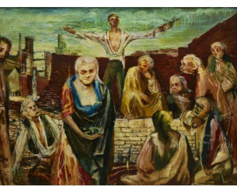Daniel O'Neill,  Irish 1920-1974 -   Down and Outs;   oil on board, signed upper left 'D O'Neill', 65.5 x 86.8 cm (ARR)  Prov