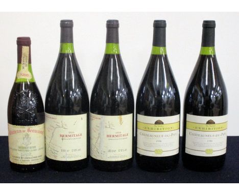 1 bt Châteauneuf-du-Pape 1988 Ch. de Beaucastel lms, sl stl 2 magnums BB&amp;R Hermitage 1988 hf, vsl st/scuffed labels  2 ma