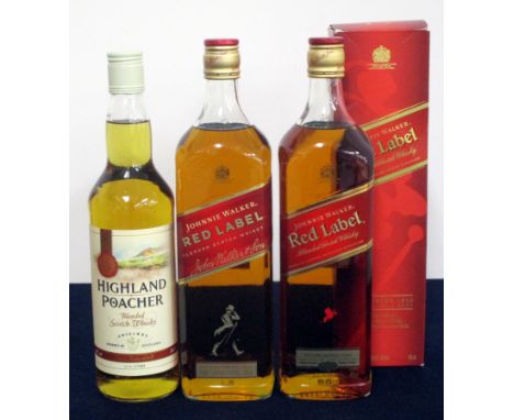 1 70-cl bt Highland Poacher Blended Scotch Whisky 40% 2 litre bts Johnnie Walker Red Label Blended Scotch Whisky 40% Above tw