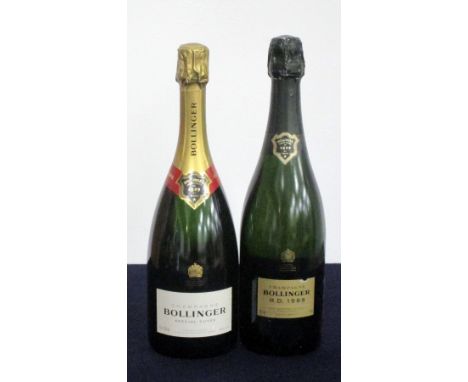 1 bt Bollinger Special Cuvée NV 1 bt Bollinger R. D. 1988 disgorged 2001, sl tear to edge of label Above two bottles