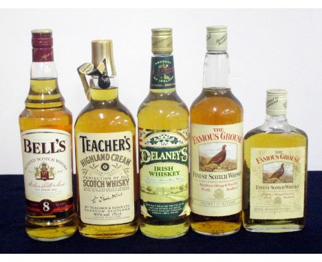1 70-cl bt Bells 8YO Blended Scotch Whisky 1 75-cl bt Teachers Highland Cream Scotch Whisky 1 70-cl bt Delaneys Irish Whiskey