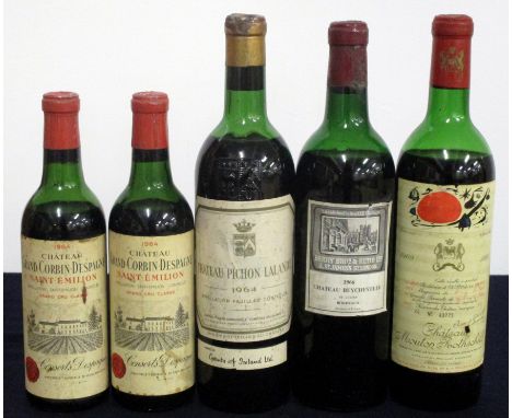 2 hf bts Ch. Grand-Corbin-Despagne 1964 St-Émilion Grand Cru Classé ms, us, vsl st/aged labels vsl foil damage 1 bt Ch. Picho