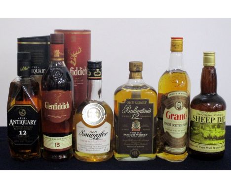 1 70-cl bt The Antiquary 12 YO Superior Deluxe Scotch Whisky oc 1 70-cl bt Glenfiddich 15YO Unique Solera Reserve Single Malt