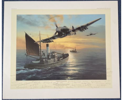 WW2 Multi Signed Richard Taylor Colour Print Titled Typhoons Outward Bound. 300/400. Signed in Pencil by Byron Duckenfield, G