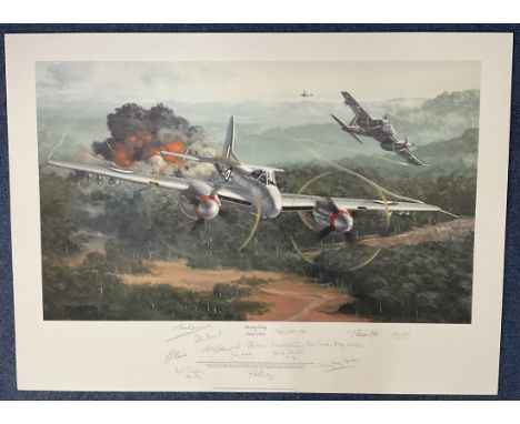 WW2 15 Signed Hornets Sting Colour Print by Philip E West. Signatures in Pencil include Captain Eric 'Winkle' Brown, Chuck Ch