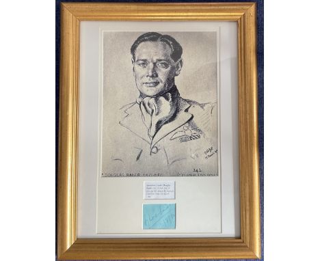 WW2 Squadron Leader Douglas Bader Pencil Drawing Print by Cuthbert Orde drawn 15th March 1941 with Signature Piece Douglas Ba
