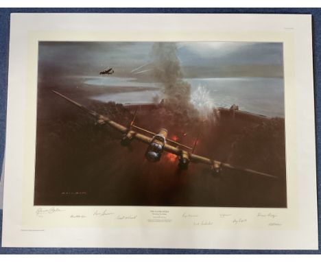 WW2 10 Signed The Dambusters Colour Print by Gerald Coulson. 78/200. Signatures in pencil include Edward Johnson, Ken Brown, 