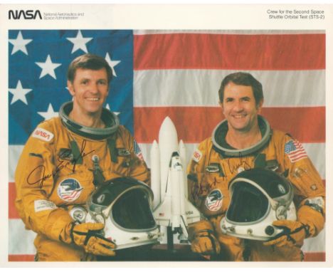Joe Engle and Richard Truly AUTOPEN signatures on o official vintage NASA crew photo for the second Shuttle test flight.  Goo