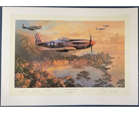 WW2 5 Signed Nicolas Trudgian Colour Print Titled Mustangs Over The Mediterranean Proof Edition 1042 of 1250 Signed by The Ar
