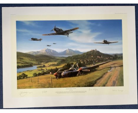 WW2 3 Luftwaffe Aces Signed Messerschmitt Country Colour Print by Nicolas Trudgian. 26/350. Signed in pencil by the Artist, O