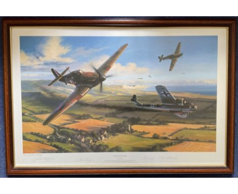 WW2 Colour Print Holding The Line by Nicolas Trudgian Multi Signed by John Peel, John Ellacombe, plus one other presentation 