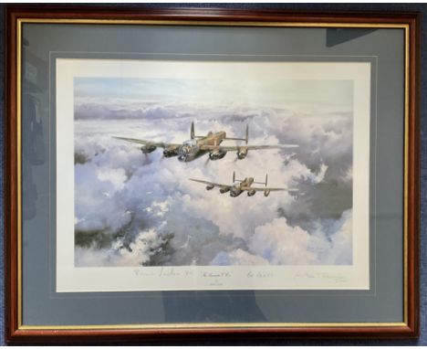 WW2 Colour Print The Lancaster VCs by Robert Taylor Multi Signed by Norman Jackson VC, Bill Reid VC, Arthur T Harris, in pres